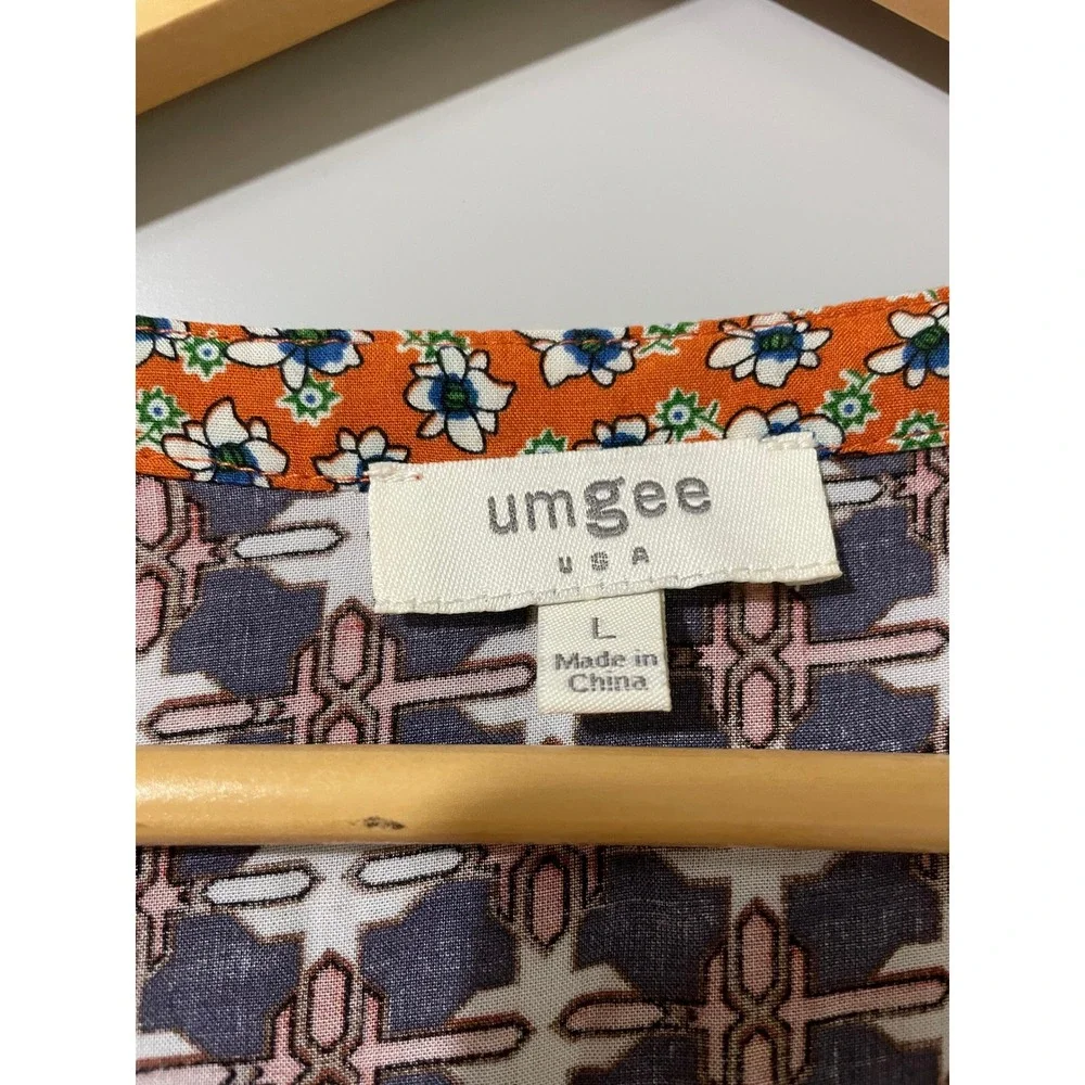 Umgee Tunic‎ Top Womens Large Orange Floral Excellent Boho Crochet Lace K2021